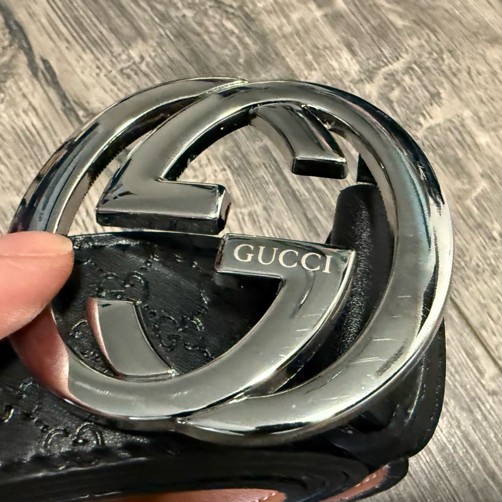 Monogram Metallic Silver and Black Logo Buckle